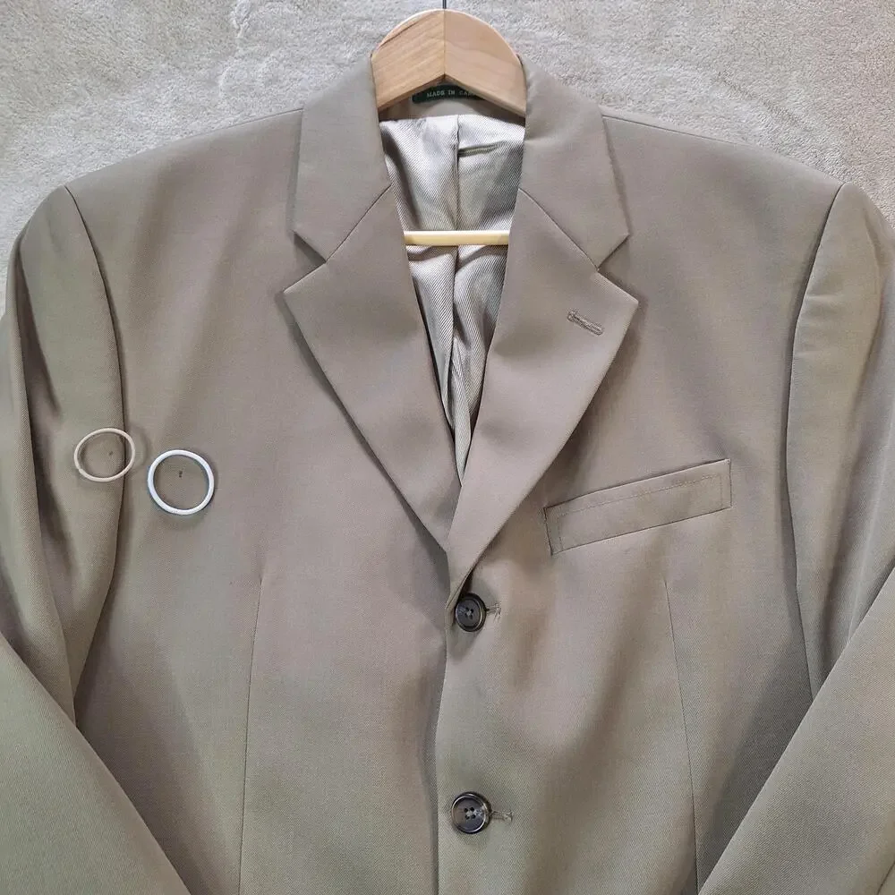 Lauren Ralph Lauren Suit Jacket Mens 40 Short Beige Wool Single Vent 3 Btn